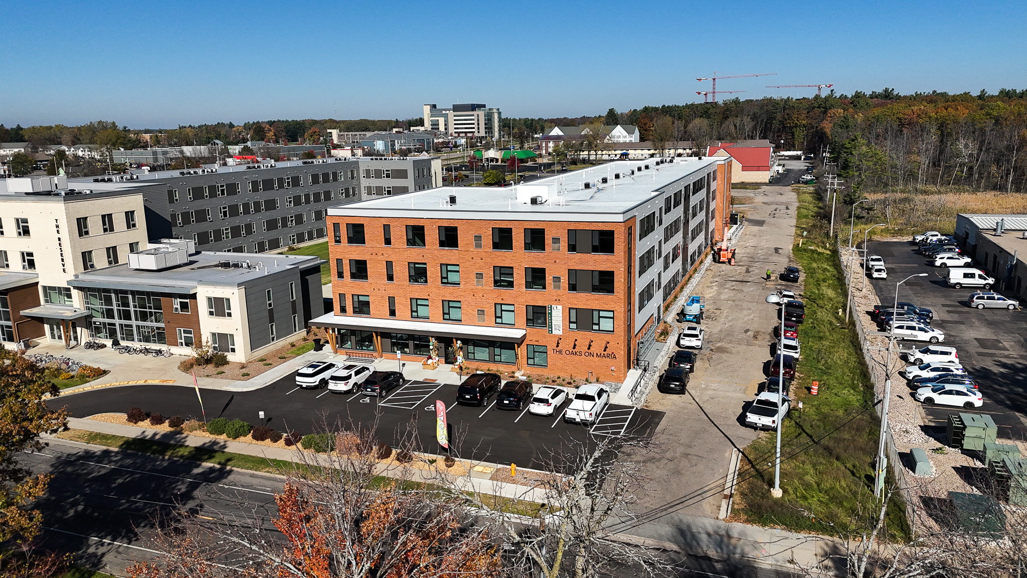 Drone image of Oaks on Maria affordable housing in Stevens Point, WI.